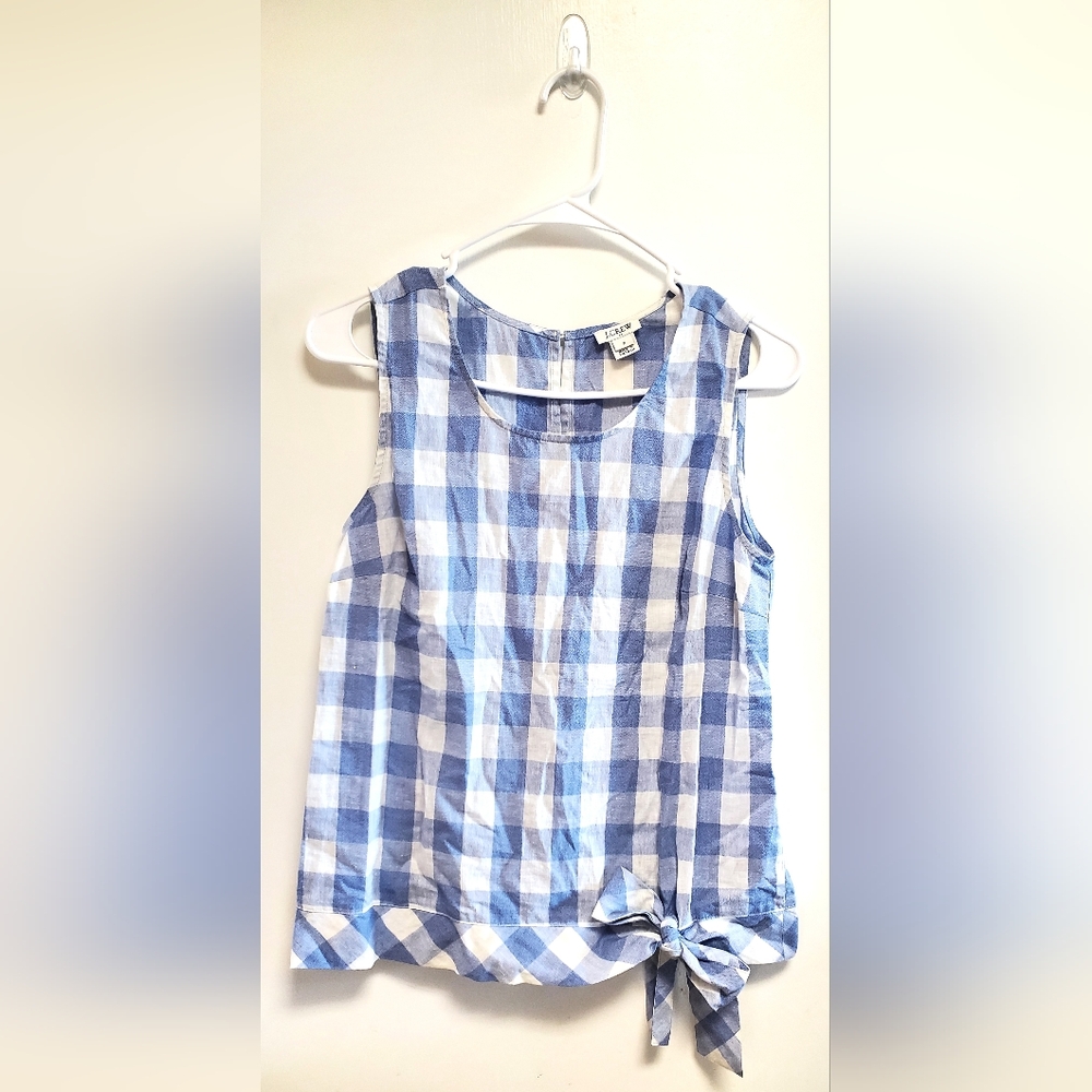 JCREW Women's Blue and White Checkered Summer Tank Top